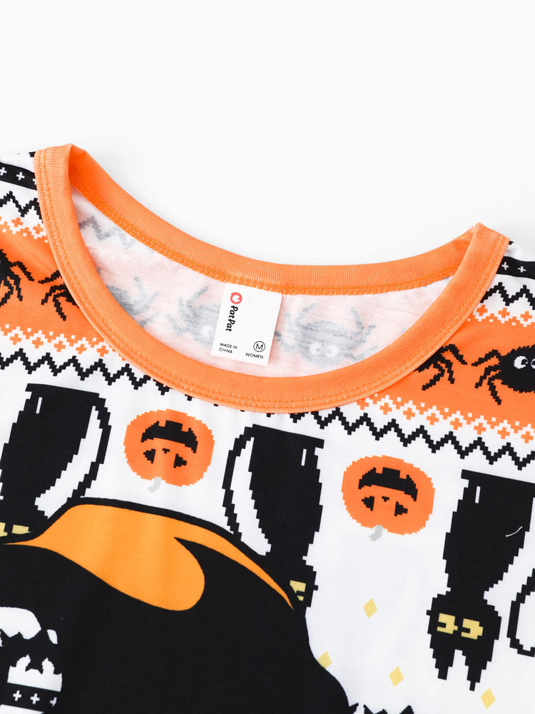 Pyjama d'Halloween Pixel-art imprimé citrouille/araignée, ensemble de pyjama familial assorti orange