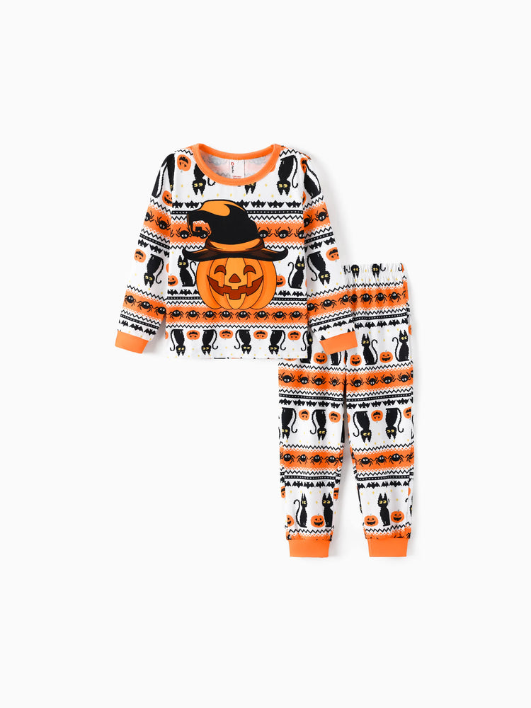 Pyjama d'Halloween Pixel-art imprimé citrouille/araignée, ensemble de pyjama familial assorti orange