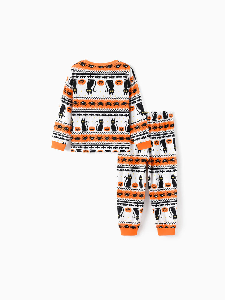 Pyjama d'Halloween Pixel-art imprimé citrouille/araignée, ensemble de pyjama familial assorti orange