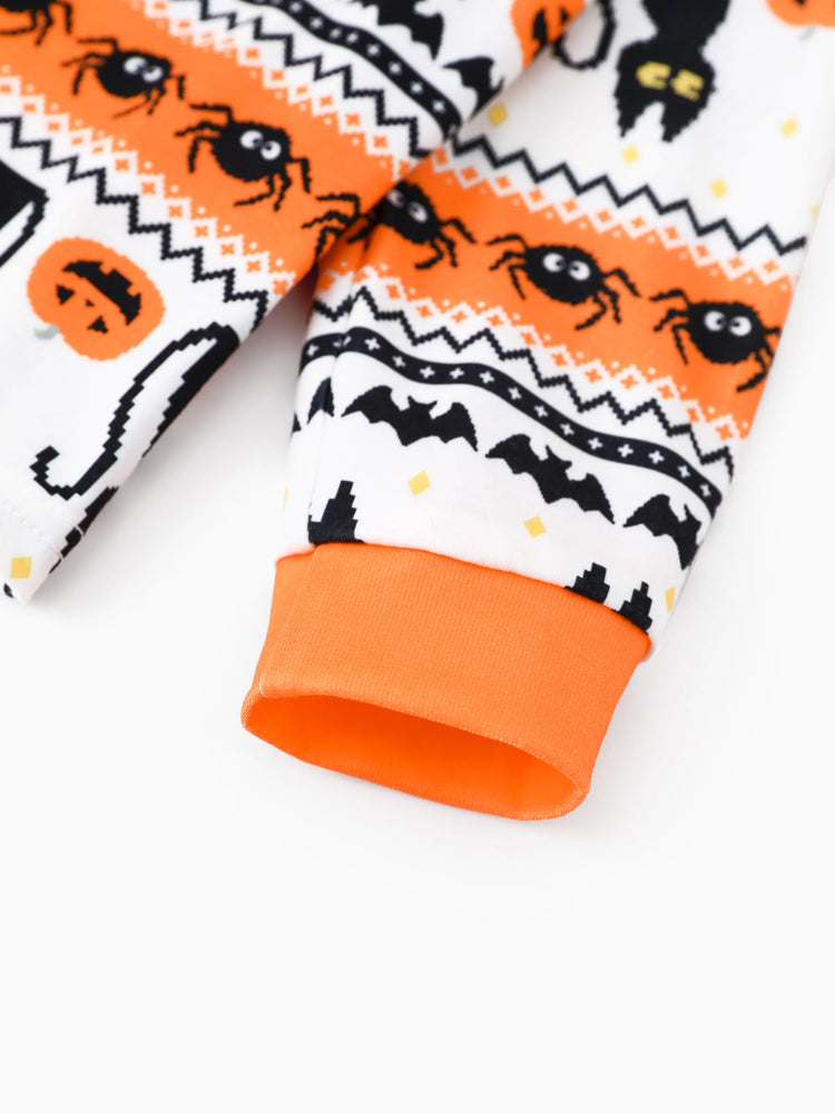 Pyjama d'Halloween Pixel-art imprimé citrouille/araignée, ensemble de pyjama familial assorti orange