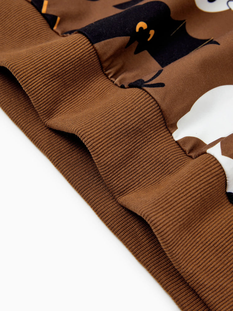 Halloween Familie Passendes Outfit Kürbis / Fledermaus Print Langarm-Top oder Tutu Kleid . braun