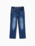 Solid Color Elastic Waist Soft Stretchy Comfortable Casual Jeans Cotton Bottoms with Pockets Deep Blue