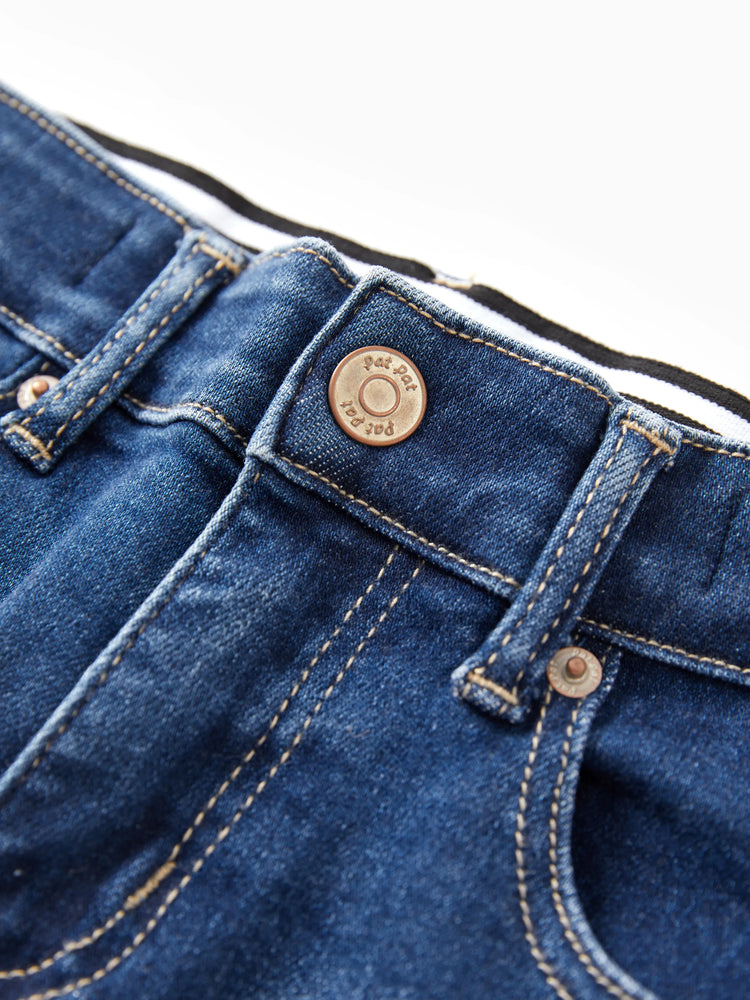 Jean décontracté en coton avec taille élastique, couleur unie, doux, extensible et confortable, avec poches, bleu foncé