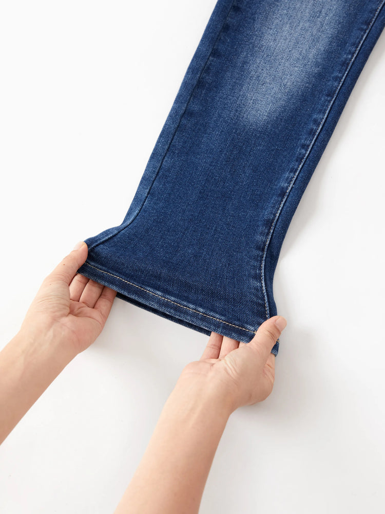 Jean décontracté en coton avec taille élastique, couleur unie, doux, extensible et confortable, avec poches, bleu foncé
