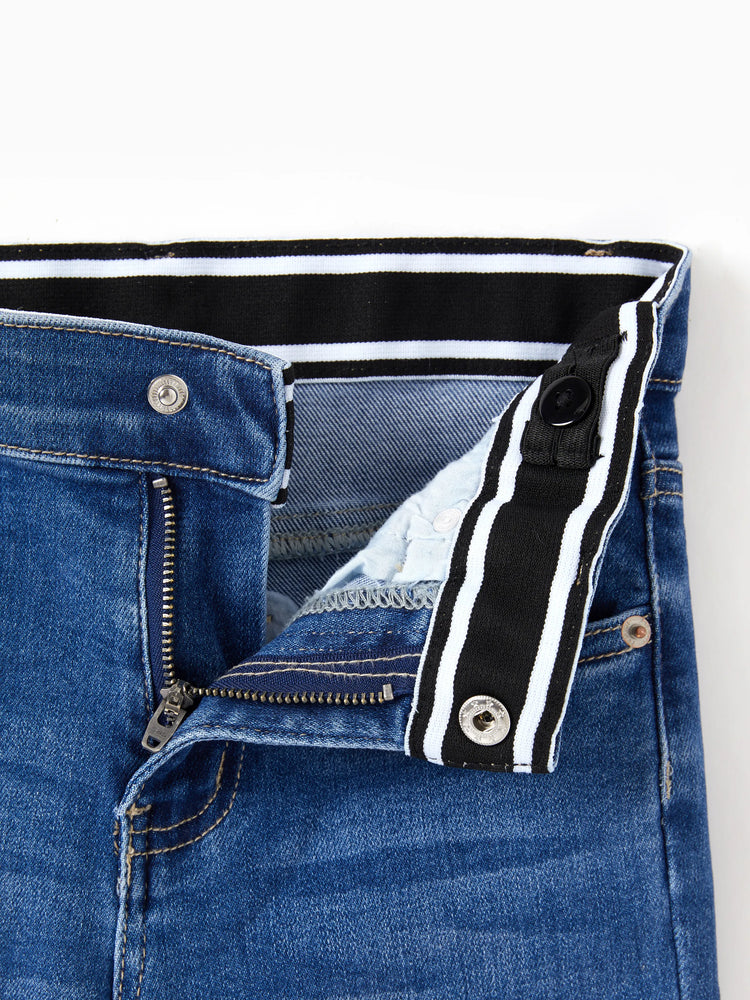 Jean décontracté en coton avec taille élastique, couleur unie, doux, extensible et confortable, avec poches, bleu