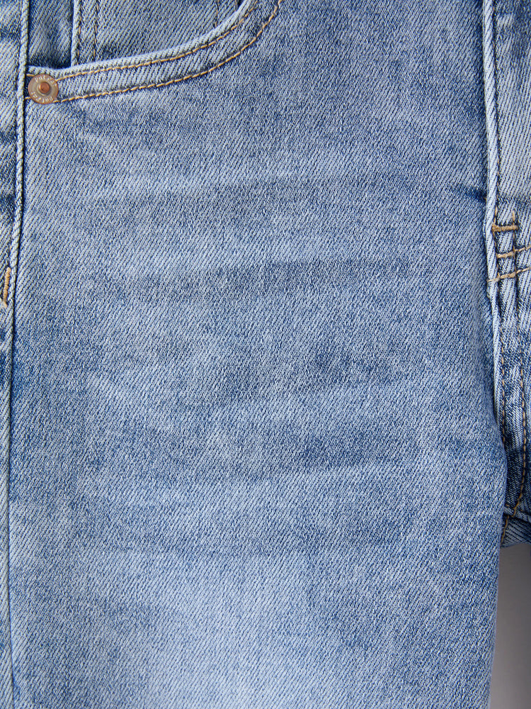 Jean décontracté en coton, couleur unie, taille élastique, doux, extensible, confortable, avec poches, bleu clair