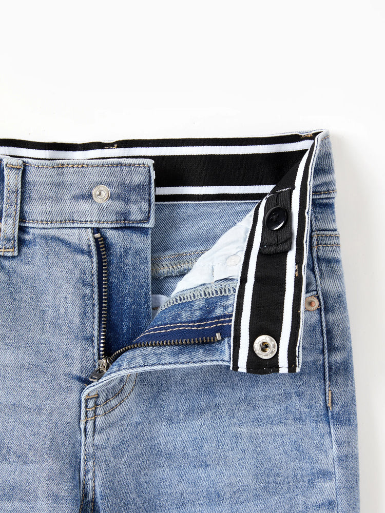 Jean décontracté en coton, couleur unie, taille élastique, doux, extensible, confortable, avec poches, bleu clair