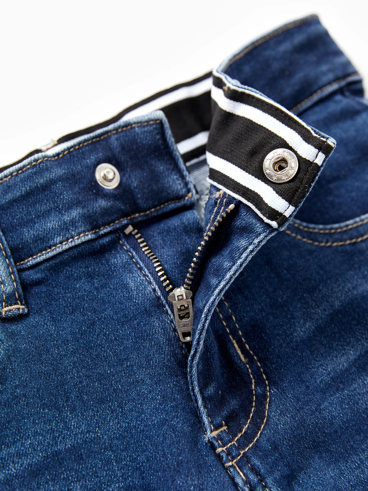 Jean décontracté en coton avec taille élastique, couleur unie, doux, extensible et confortable, avec poches, bleu foncé