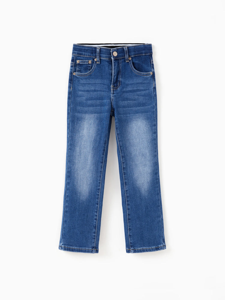 Jean décontracté en coton avec taille élastique, couleur unie, doux, extensible et confortable, avec poches, bleu