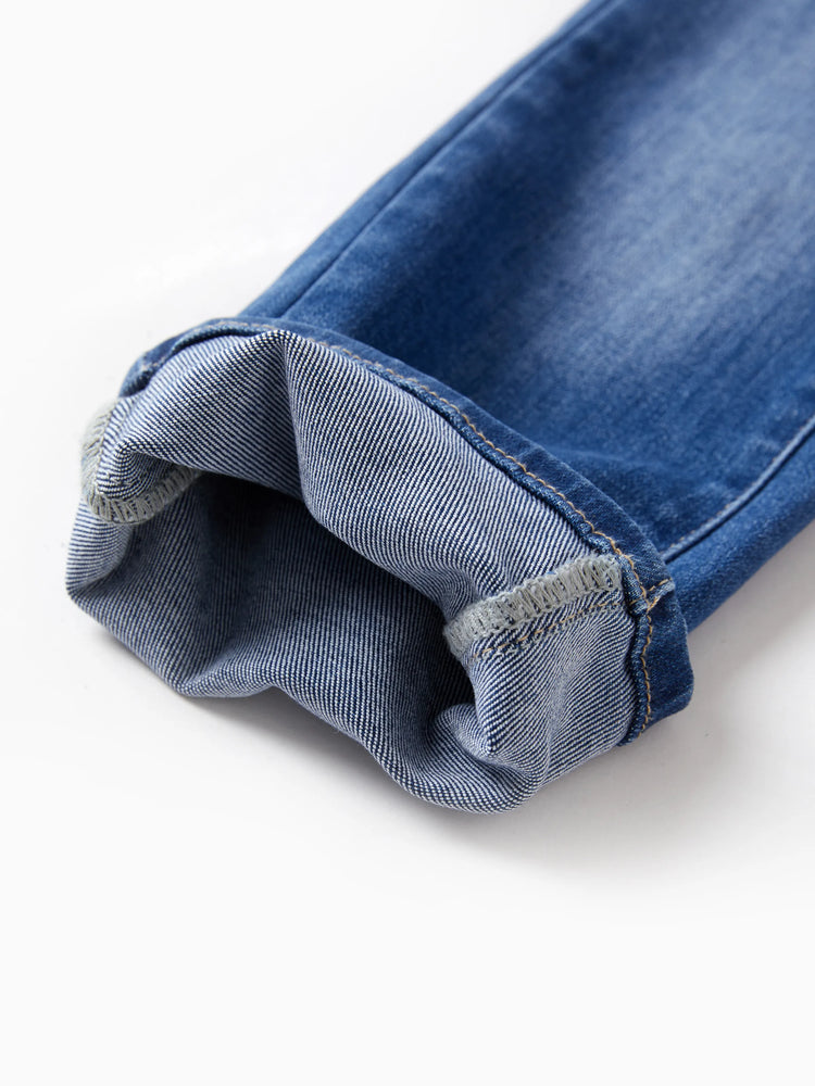 Jean décontracté en coton avec taille élastique, couleur unie, doux, extensible et confortable, avec poches, bleu