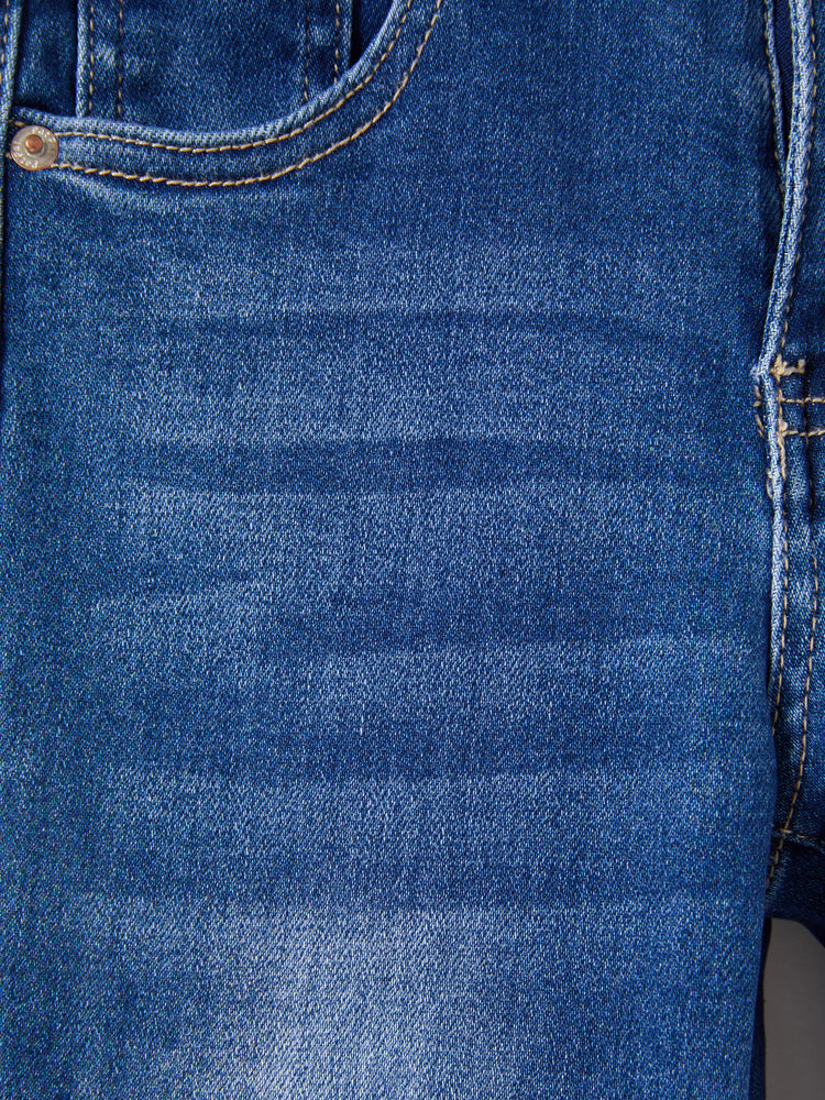 Jean décontracté en coton avec taille élastique, couleur unie, doux, extensible et confortable, avec poches, bleu