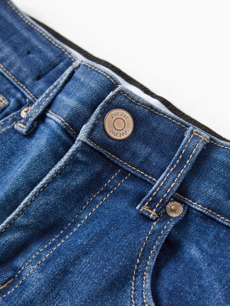 Jean décontracté en coton avec taille élastique, couleur unie, doux, extensible et confortable, avec poches, bleu