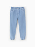 Pantalones vaqueros de cintura elástica para niños, suaves, elásticos, cómodos, para uso diario, con bolsillos, azul claro