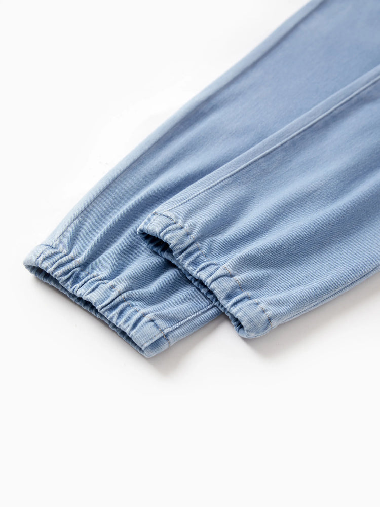 Pantalon en jean pour enfant, taille élastique, doux, extensible, confortable, avec poches, bleu clair