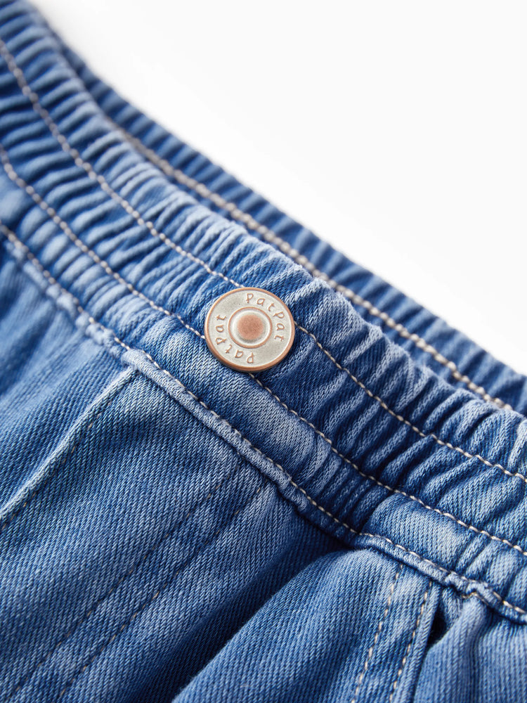 Pantalon en jean à taille élastique pour enfants, doux, extensible, confortable, avec poches, bleu