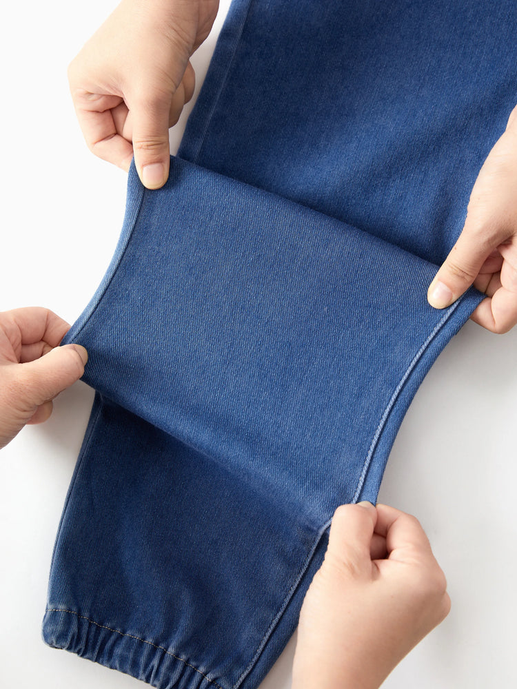 Pantalon en jean à taille élastique pour enfants, doux, extensible, confortable, avec poches, bleu