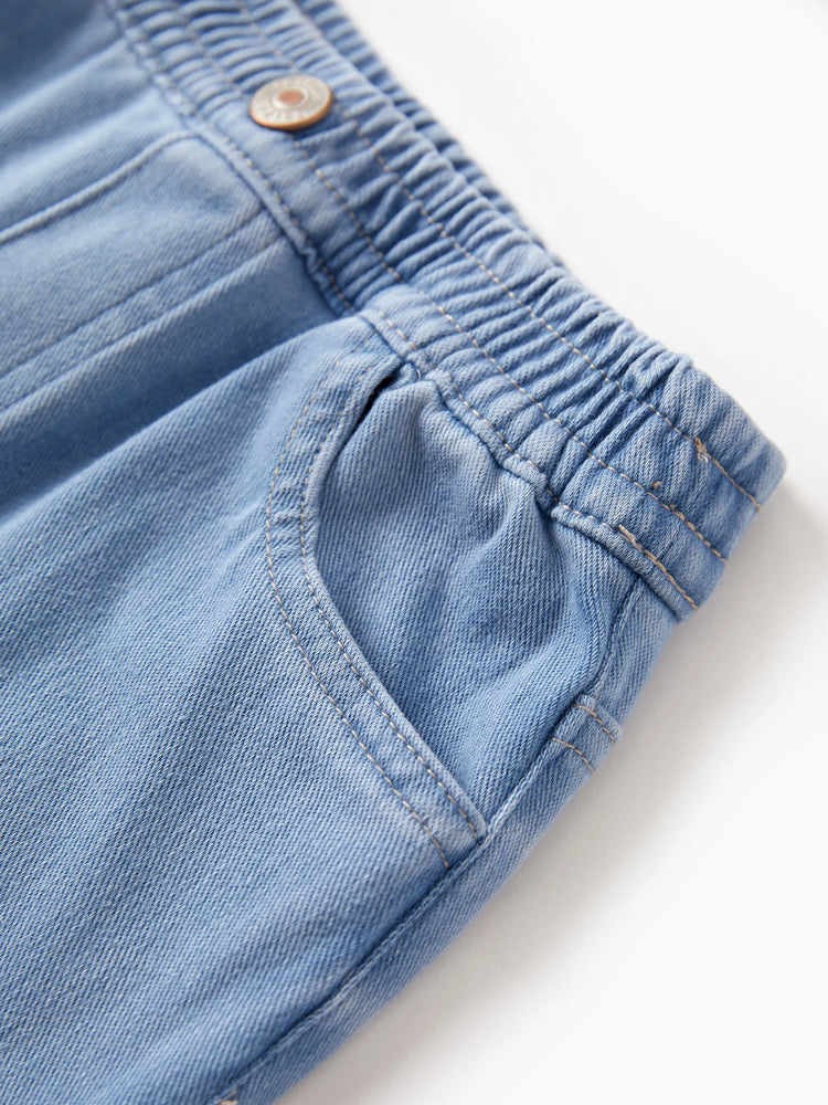 Pantalon en jean pour enfant, taille élastique, doux, extensible, confortable, avec poches, bleu clair