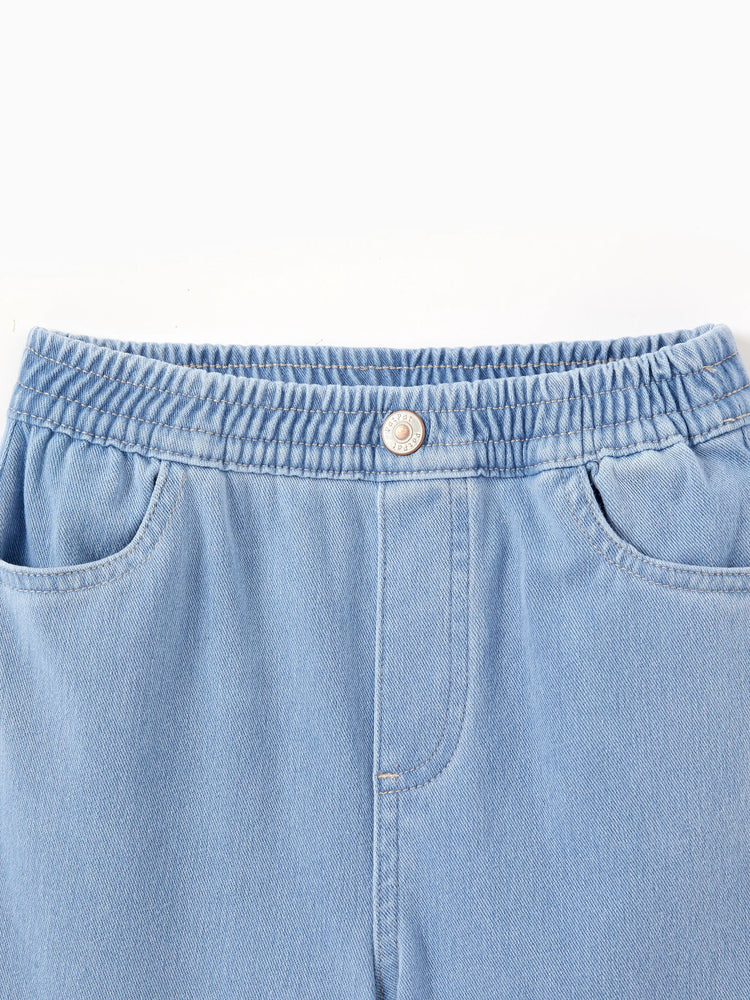Pantalon en jean pour enfant, taille élastique, doux, extensible, confortable, avec poches, bleu clair