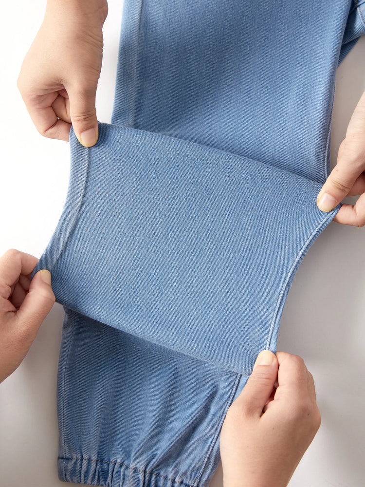 Pantalon en jean pour enfant, taille élastique, doux, extensible, confortable, avec poches, bleu clair