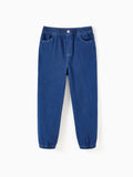 Pantalones vaqueros para niños con cintura elástica, suaves, elásticos y cómodos, para uso diario, con bolsillos, color azul oscuro