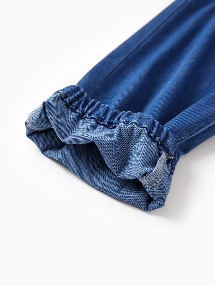 Pantalon en jean pour enfant, taille élastique, doux, extensible, confortable, avec poches, bleu foncé