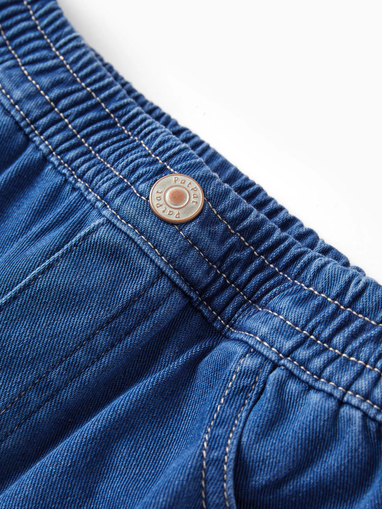 Pantalon en jean pour enfant, taille élastique, doux, extensible, confortable, avec poches, bleu foncé