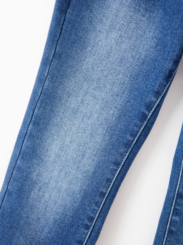 Jean en denim à taille élastique pour enfant, pantalon extensible et confortable au quotidien avec poches, bleu