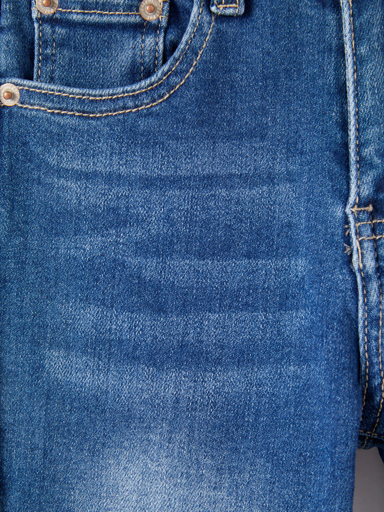 Jean en denim à taille élastique pour enfant, pantalon extensible et confortable au quotidien avec poches, bleu
