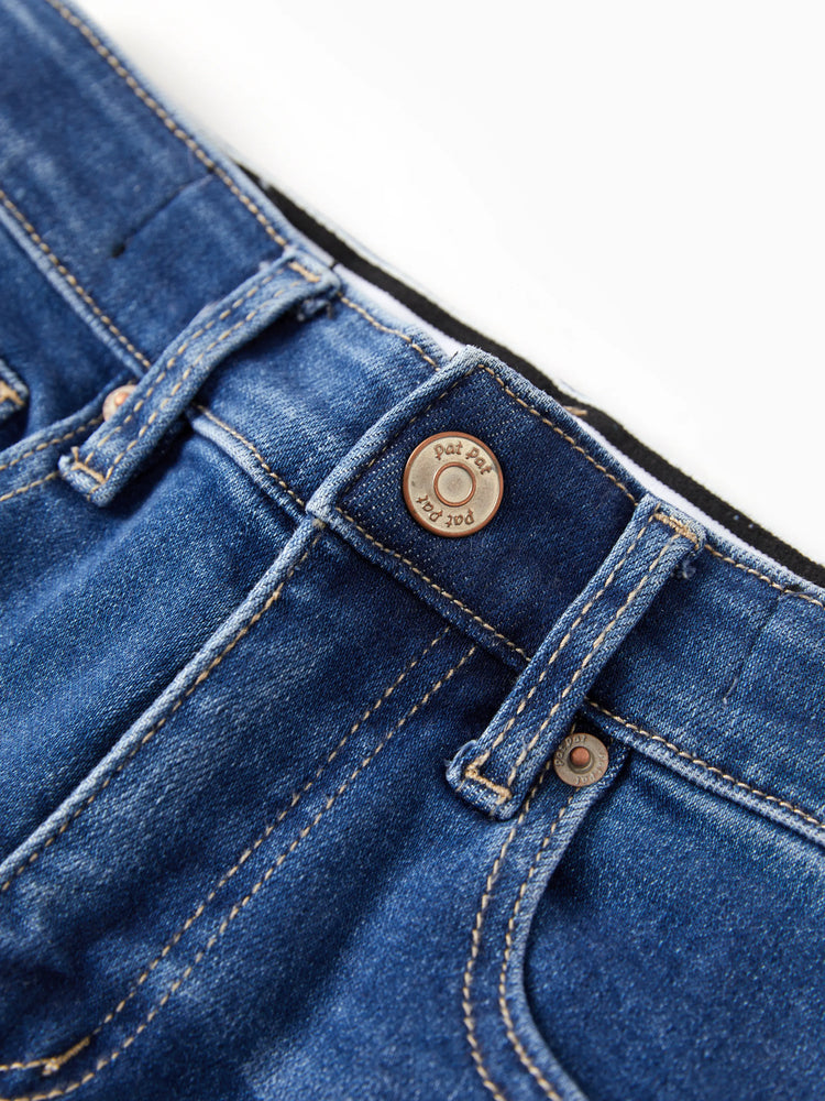 Jean en denim à taille élastique pour enfant, pantalon extensible et confortable au quotidien avec poches, bleu