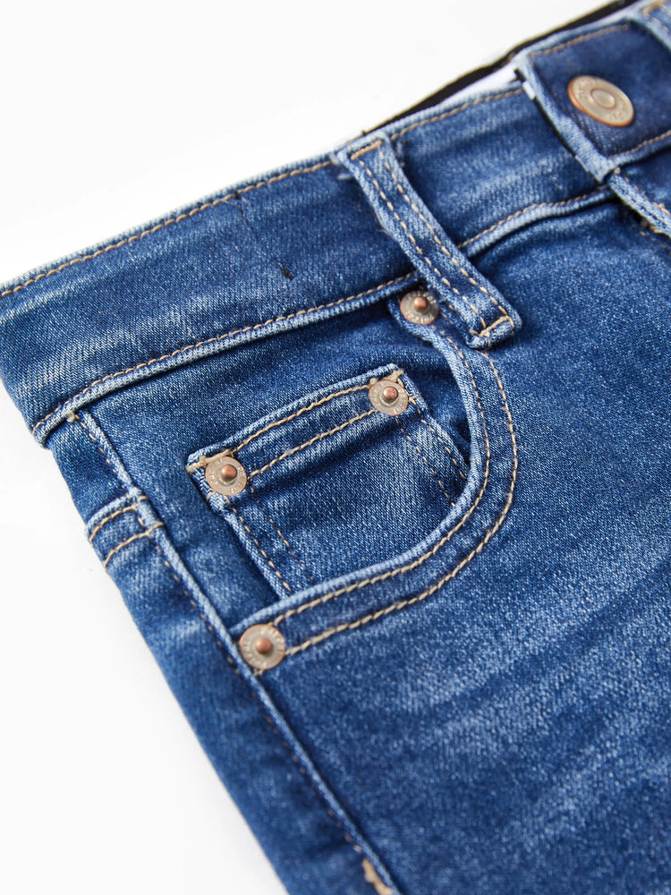 Jean en denim à taille élastique pour enfant, pantalon extensible et confortable au quotidien avec poches, bleu