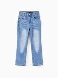 Kids Pull On Elastic Waist Denim Jeans Soft Stretch Comfortable Everyday Pants with Pockets Light Blue