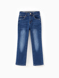 Kids Pull On Elastic Waist Denim Jeans Soft Stretch Comfortable Everyday Pants with Pockets Deep Blue