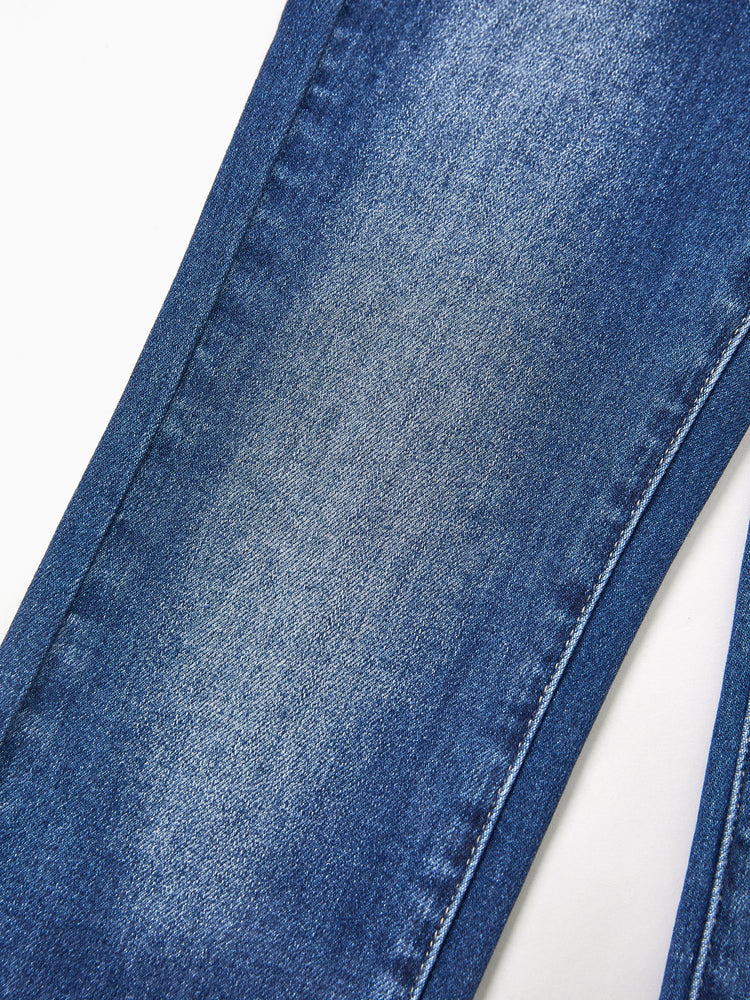 Jean en denim à taille élastique pour enfant, pantalon extensible doux et confortable avec poches, bleu foncé