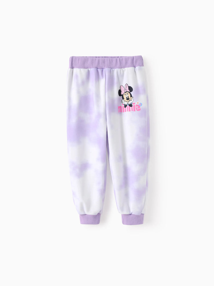 Disney Mickey and Friends Toddler/Kid Girl Minnie Mouse Tie dye Hoodie Sweatshirt and Sweatpants Set Purple