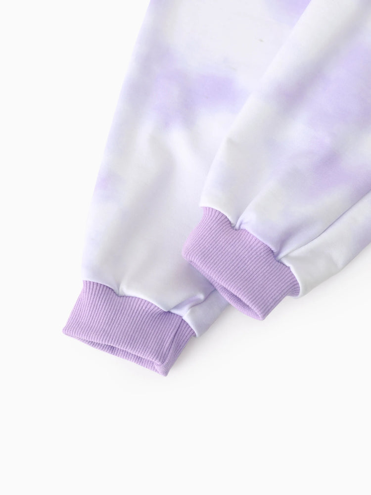 Disney Mickey and Friends Toddler/Kid Girl Minnie Mouse Tie dye Hoodie Sweatshirt and Sweatpants Set Purple