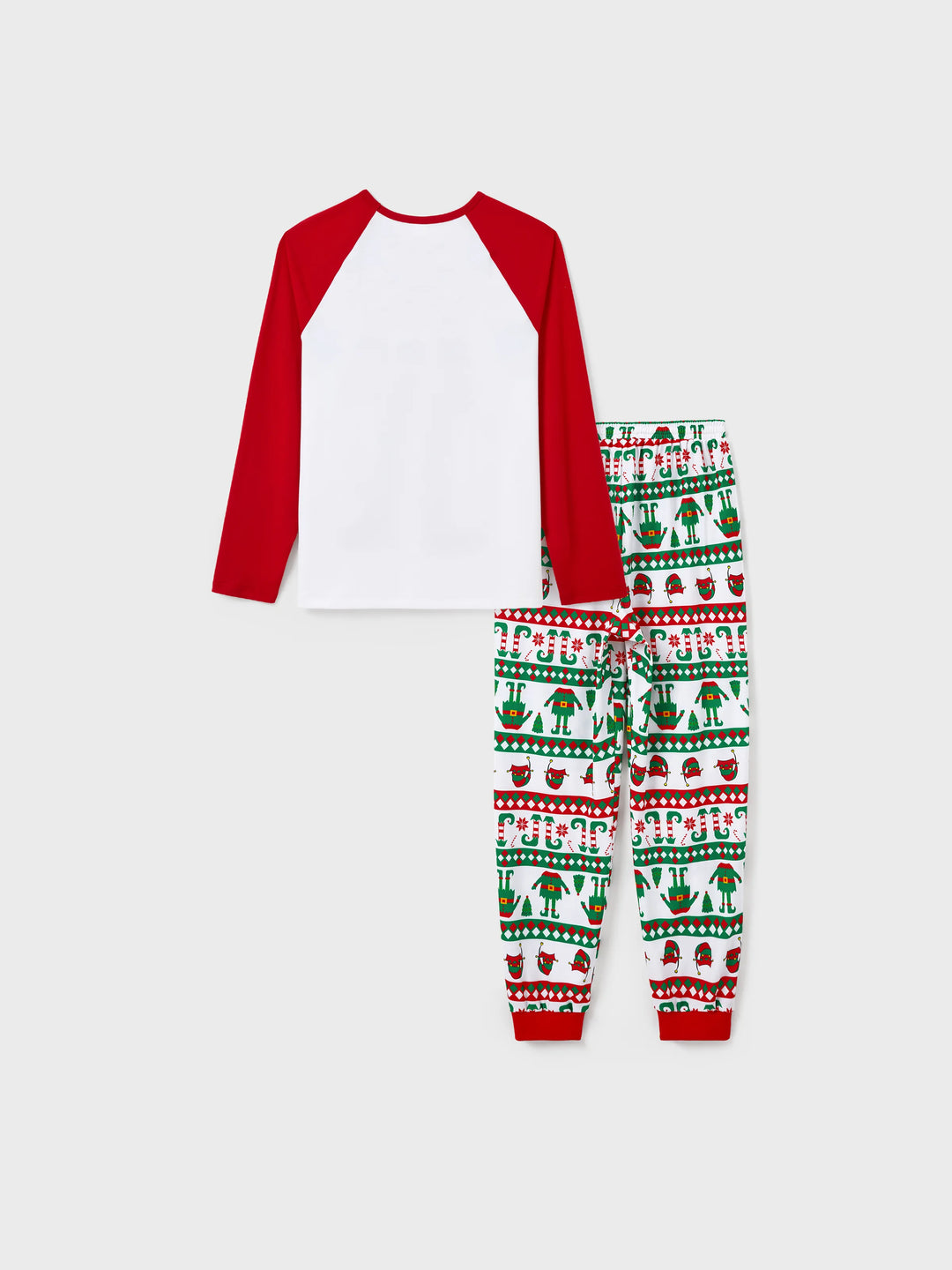 Conjunto de pijama familiar navideño a juego con estampado de duende navideño y calcetines navideños rojos