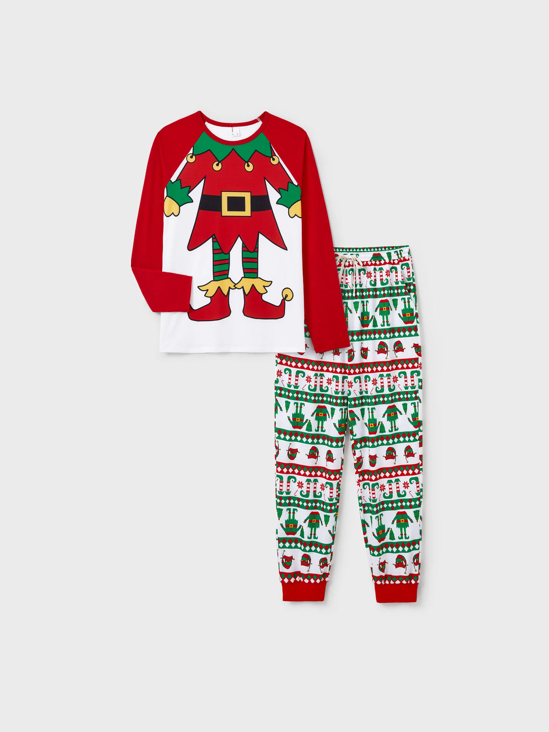 Conjunto de pijama familiar navideño a juego con estampado de duende navideño y calcetines navideños rojos
