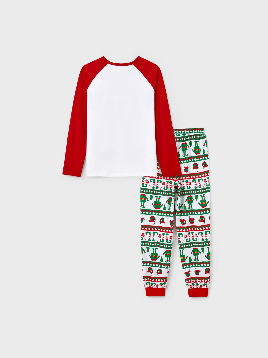 Conjunto de pijama familiar navideño a juego con estampado de duende navideño y calcetines navideños rojos