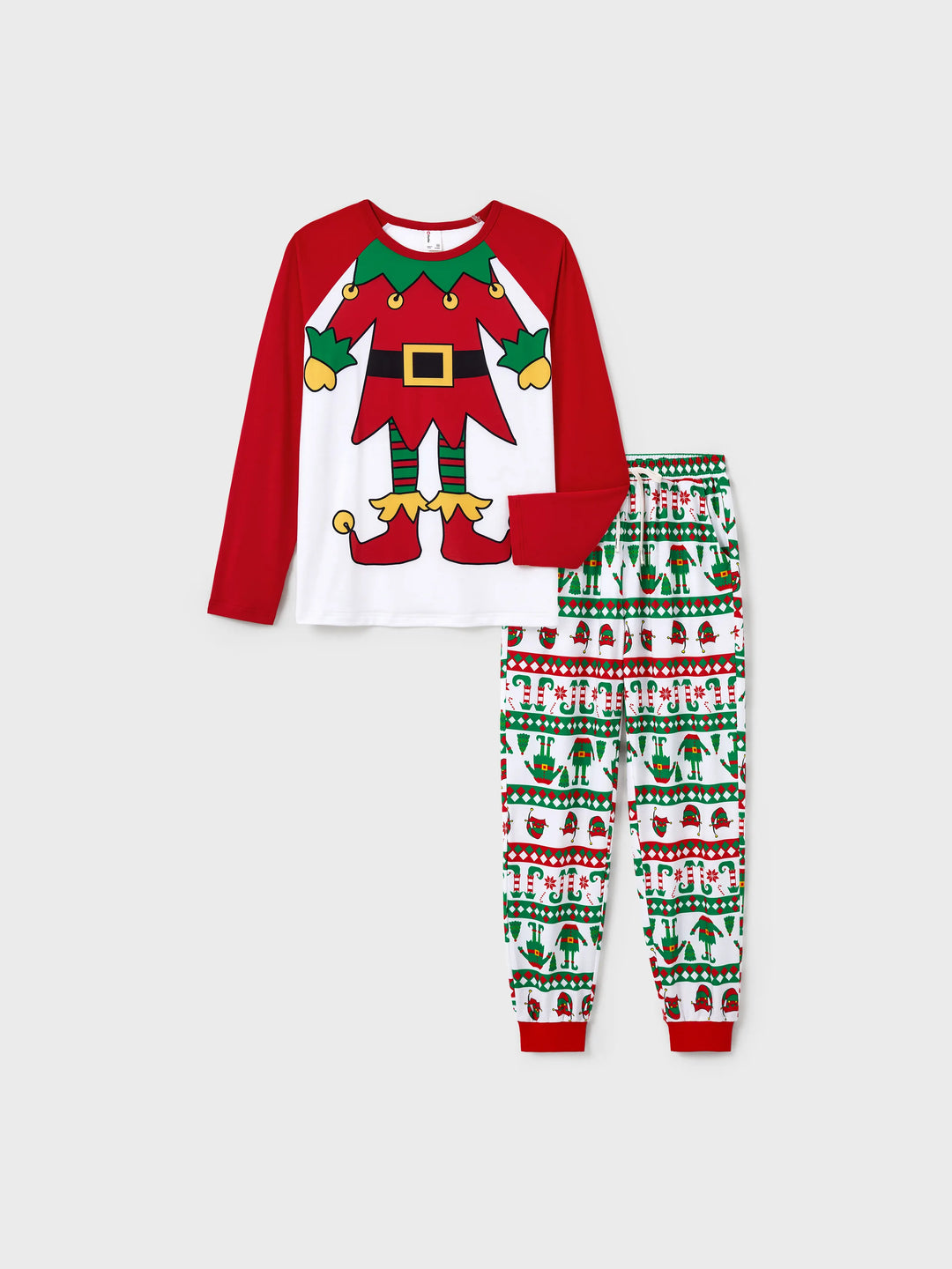 Conjunto de pijama familiar navideño a juego con estampado de duende navideño y calcetines navideños rojos