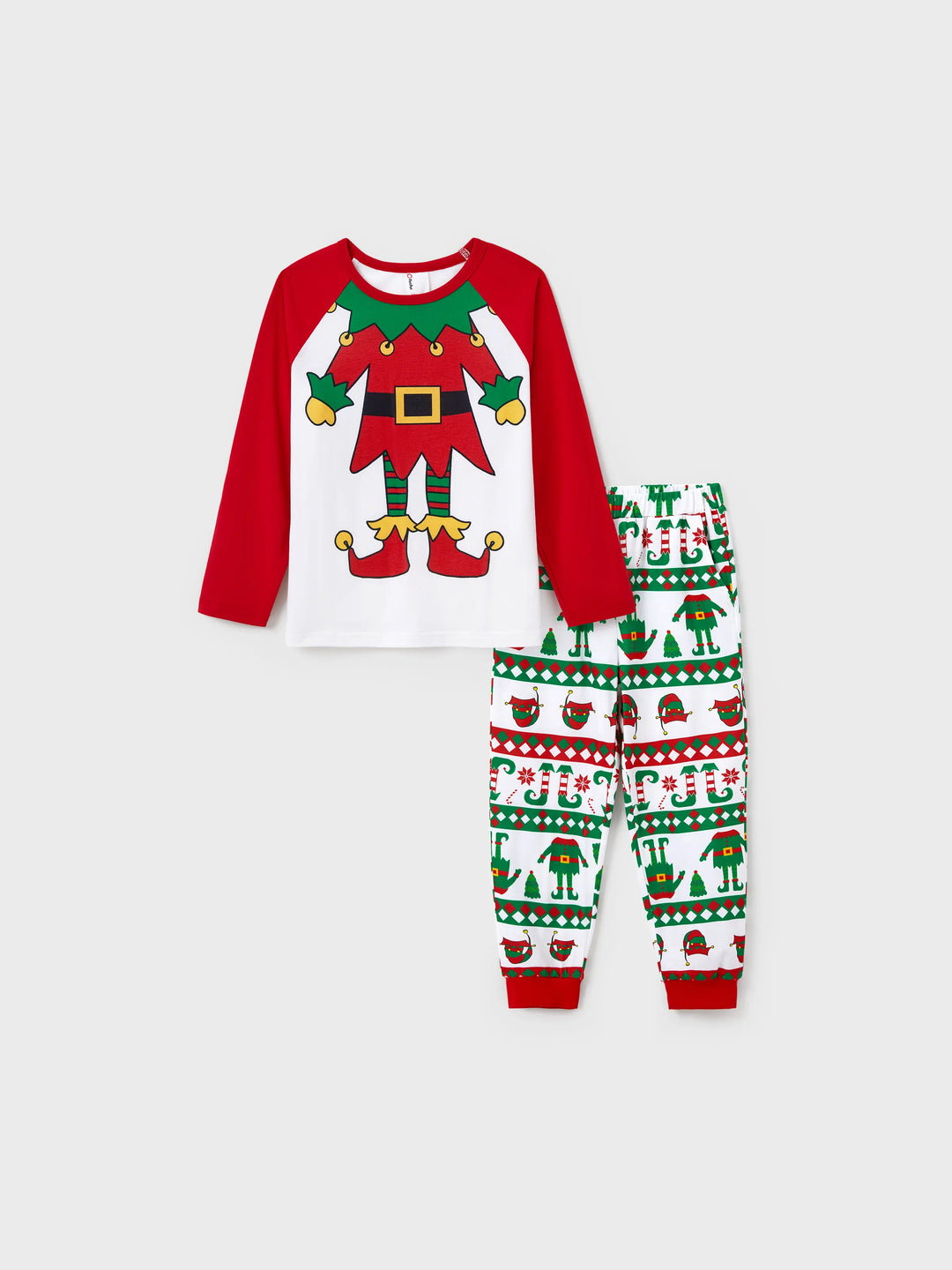 Conjunto de pijama familiar navideño a juego con estampado de duende navideño y calcetines navideños rojos