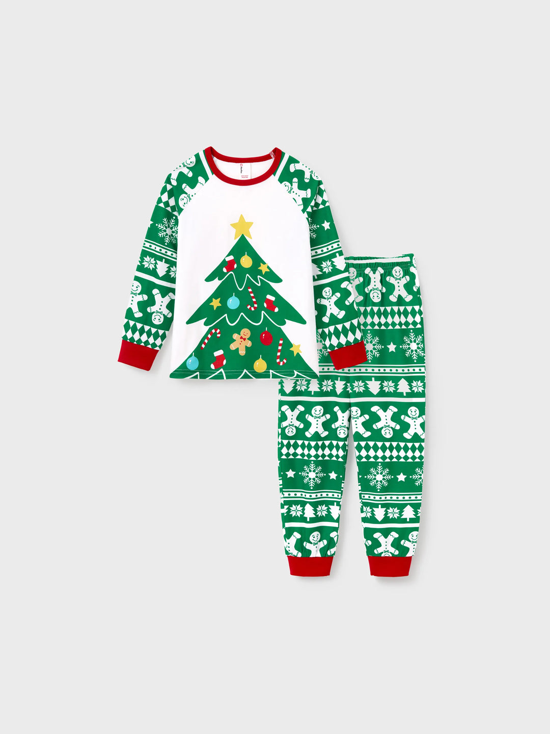 Weihnachten Passendes Familienpyjama-Set Lebkuchen und Weihnachtsbaum Print Grün PJS mit Weihnachtssocken grün
