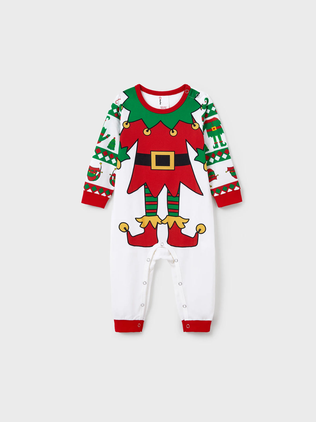 Conjunto de pijama familiar navideño a juego con estampado de duende navideño y calcetines navideños rojos