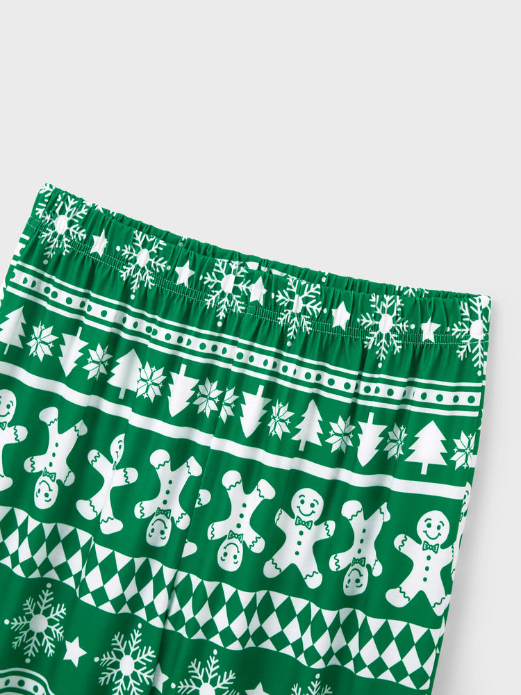 Ensemble pyjama de Noël assorti pour toute la famille, imprimé pain d'épices et sapin de Noël, vert, avec chaussettes de Noël vertes