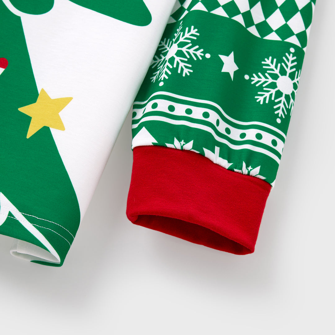 Weihnachten Passendes Familienpyjama-Set Lebkuchen und Weihnachtsbaum Print Grün PJS mit Weihnachtssocken grün