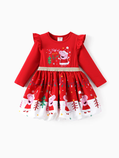 Robe de Noël Peppa Pig à manches flottantes pour petite fille, rouge