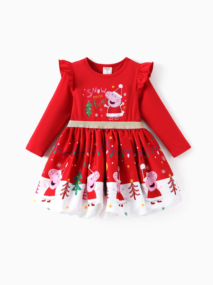 Robe de Noël Peppa Pig à manches flottantes pour petite fille, rouge