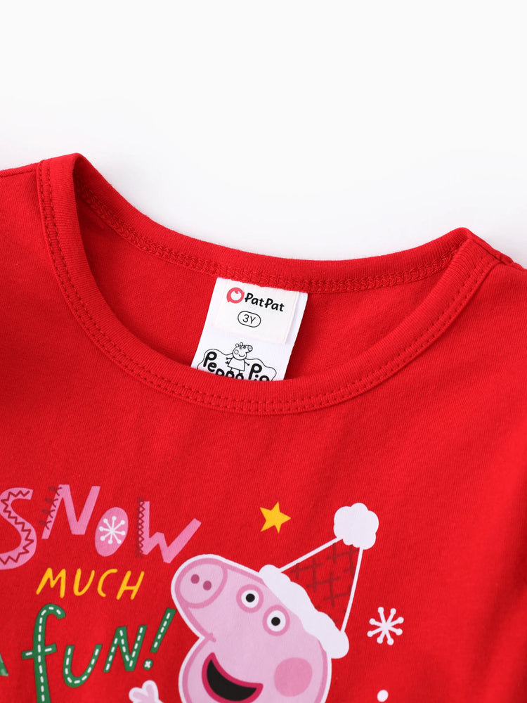 Robe de Noël Peppa Pig à manches flottantes pour petite fille, rouge