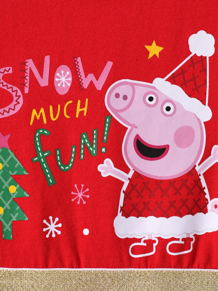 Robe de Noël Peppa Pig à manches flottantes pour petite fille, rouge