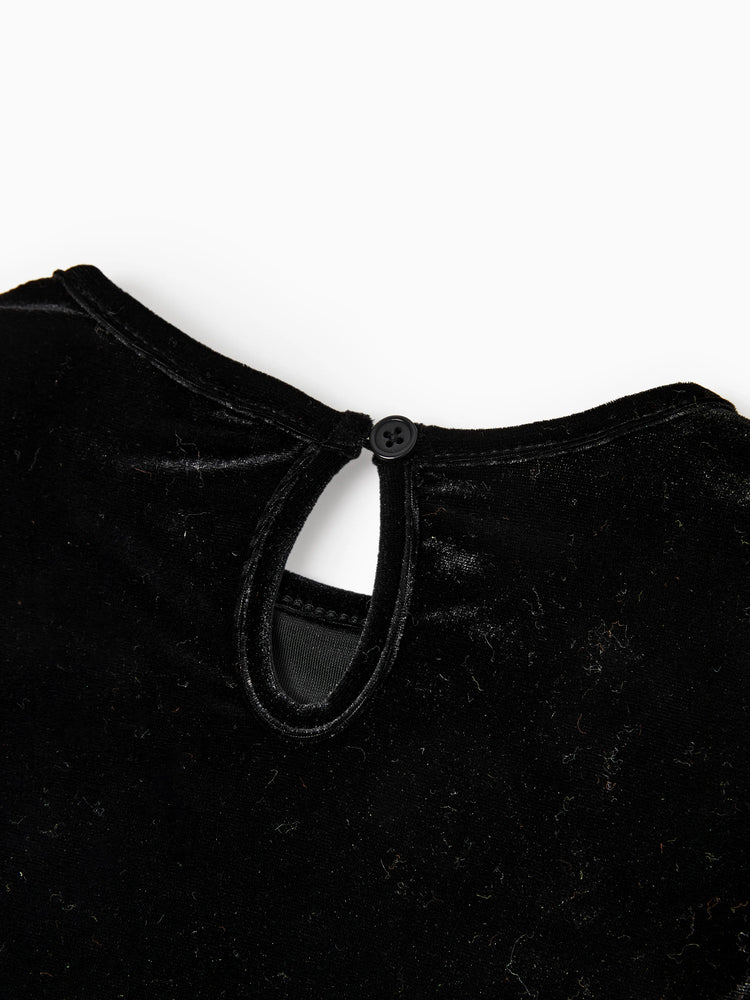 Mommy and Me Kleider - Schwarzes Samttop gespleißte Polka Dot Tüll Kleider  Schwarz+Weiß