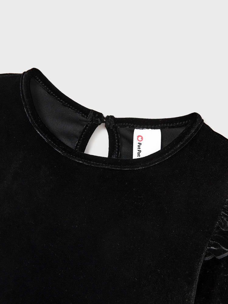 Mommy and Me Kleider - Schwarzes Samttop gespleißte Polka Dot Tüll Kleider  Schwarz+Weiß